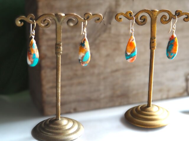 1点作品☆ コンポジットコッパーターコイズピアス イヤリングに変更可能☺︎ ブルーコッパーターコイズ 一粒ピアス/イヤリング | そそ-楚々-