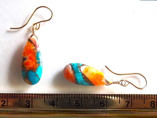 ビーゲンキ☺︎ 1点作品☆ ロングモハベコッパーターコイズピアス