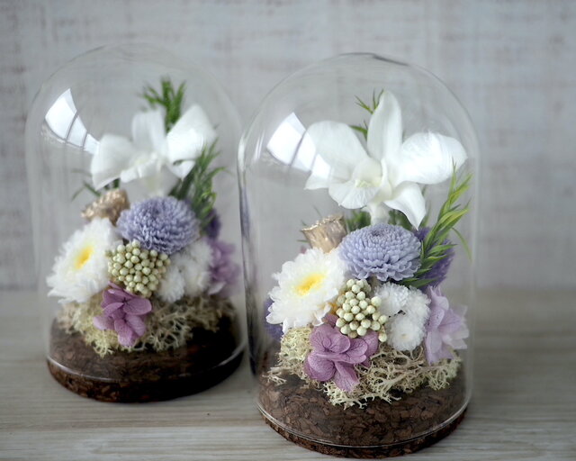 お供え花 ガラスドーム -デンファレ パープル- | iichi 日々の暮らしを