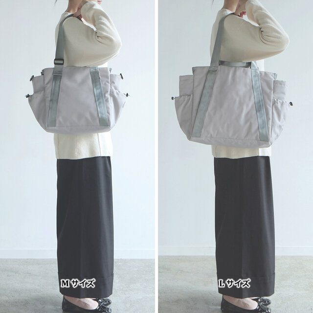 Lサイズ］10ポケットトートバッグ 撥水加工リサイクルナイロン【ライト