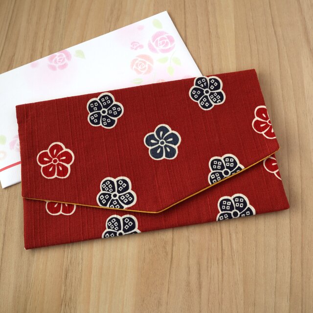 セール✨【送料無料】おしゃれ袱紗　慶事用　マルチケース　マスクケース　お札入れ　花柄　和柄　レッド　再販　No.71