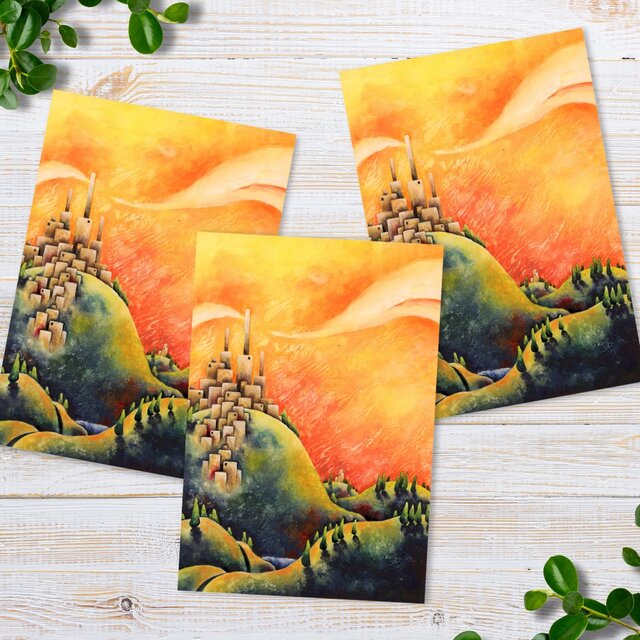 ポストカードセット＜夕暮れのトスカーナ1＞同柄３枚入り 日本水彩画