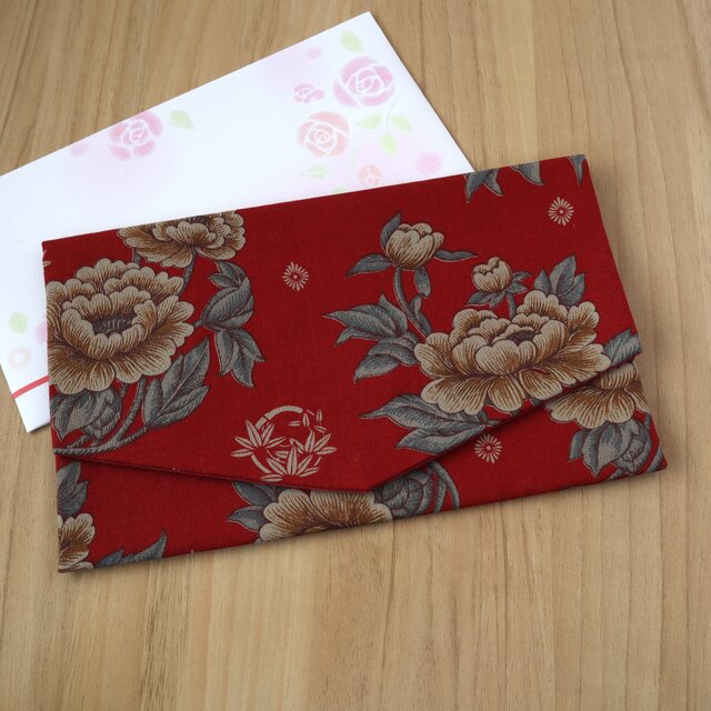 セール✨【送料無料】おしゃれ袱紗　慶事用　マルチケース　マスクケース　お札入れ　花柄　ワインレッド　No.48