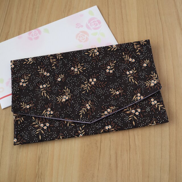セール✨【送料無料】おしゃれ袱紗　リバーシブル　慶事用　マルチケース　マスクケース　お札入れ　小花柄　ブラック　No.267