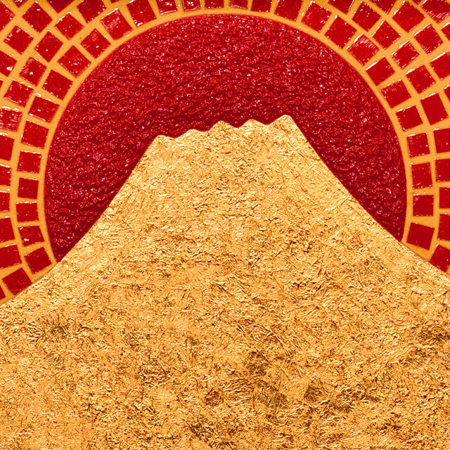 F0号油絵一番ミニチュアな『太陽と黄金富士山』がんどうあつし絵画純