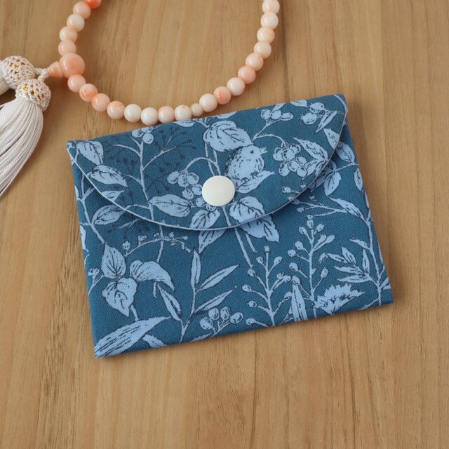 セール✨【送料無料】ミニ数珠ケース　数珠入れ　念珠ケース　念珠入れ　ミニケース　ターコイズブルー　ボタニカル　No.279