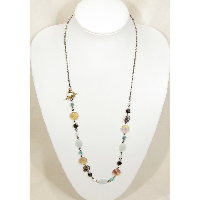 フローライト、クリソコラ等のロングネックレス（天然石、マンテル）