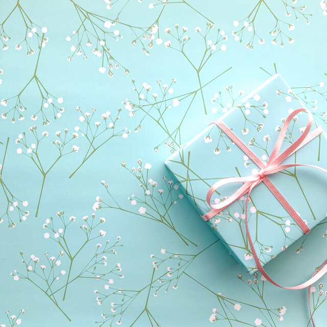 かすみ草　水色　デザインペーパー　A4