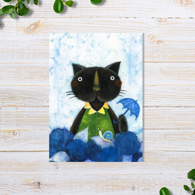 ポストカードセット＜熊さん＆黒猫くんシリーズ＞4枚入り 日本水彩画
