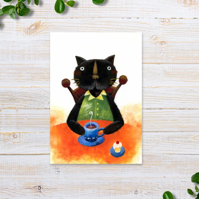 ポストカードセット＜熊さん＆黒猫くんシリーズ＞4枚入り 日本水彩画