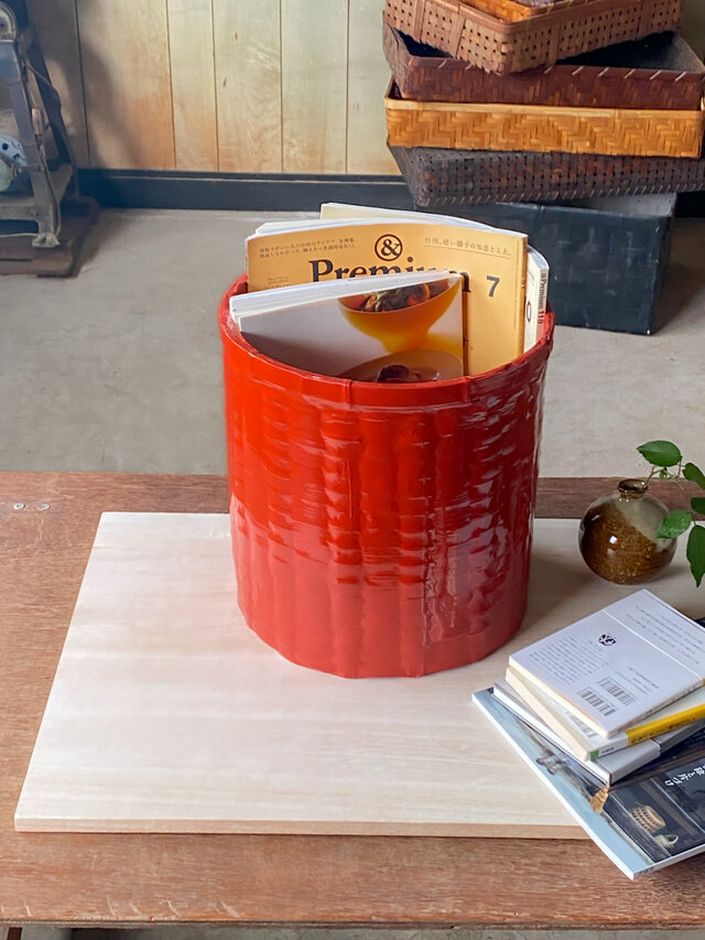 竹細工 まるい塗り籠 朱 | iichi 日々の暮らしを心地よくする