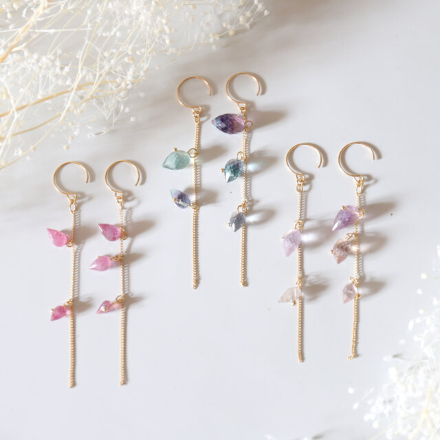 3色展開】アシンメトリーなつぼみのドロップピアス(14kgf)・イヤリング