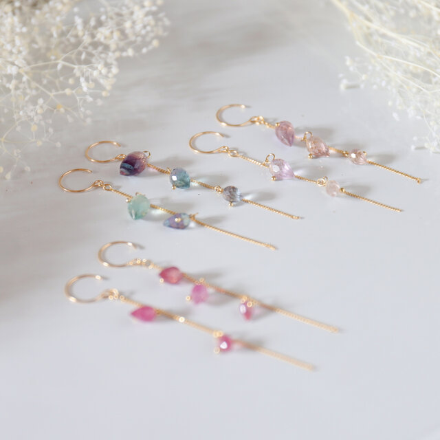 3色展開】アシンメトリーなつぼみのドロップピアス(14kgf)・イヤリング
