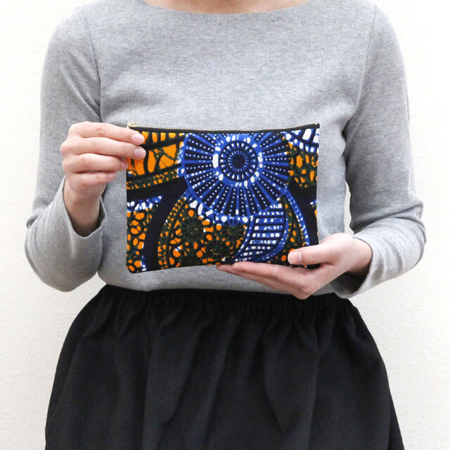 アフリカ布のフラットポーチ｜手帳ケース/ パスポート/ 薬手帳/ 通帳入れ