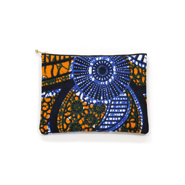 アフリカ布のフラットポーチ｜手帳ケース/ パスポート/ 薬手帳/ 通帳