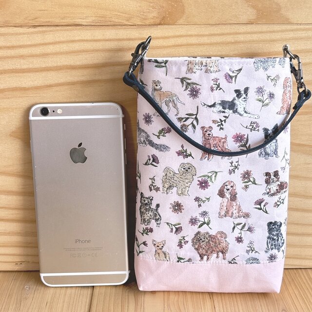 リバティ　スマホポーチ　持ち手/ショルダー　帆布裏地　本革ベルト＜Mal’S Pals＞(モルスパルス)