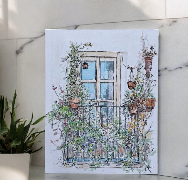 昭和レトロ 水彩画 晩秋の船形 絵画 アート インテリア 風景画 レトロ c338d3e76c1fb783a2855e76fe351a