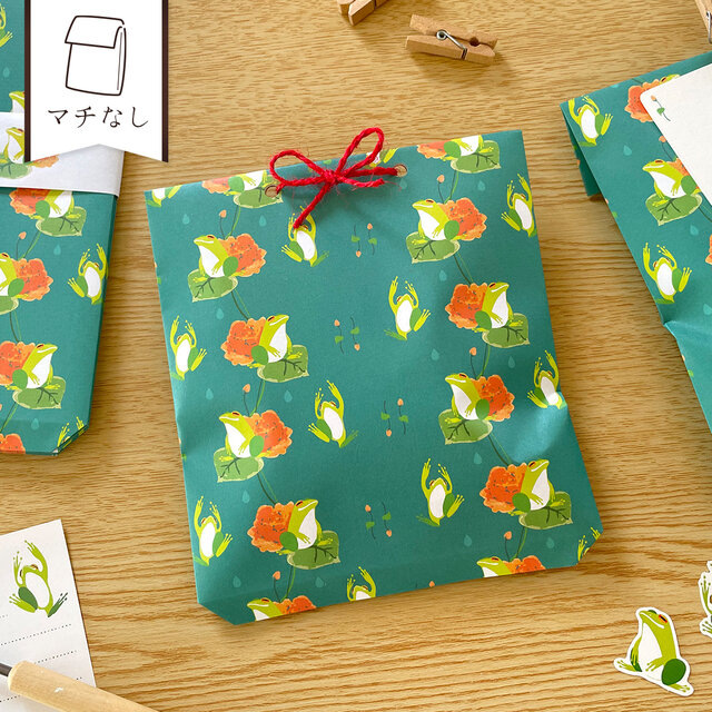 カエルの平袋〈5枚入〉マチなし紙袋 ペーパーバッグ ギフトバッグ ラッピング プレゼント 動物 蛙 可愛い おしゃれ