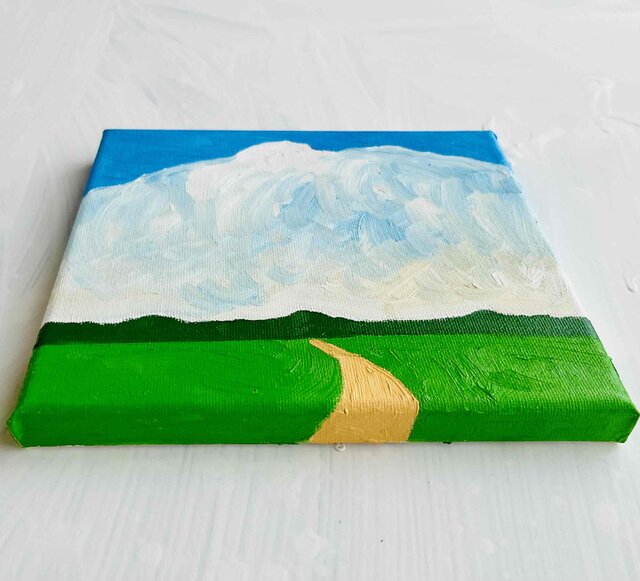 原画・18㎝角「夏雲と田んぼ道 1」油彩・アートパネル・S0