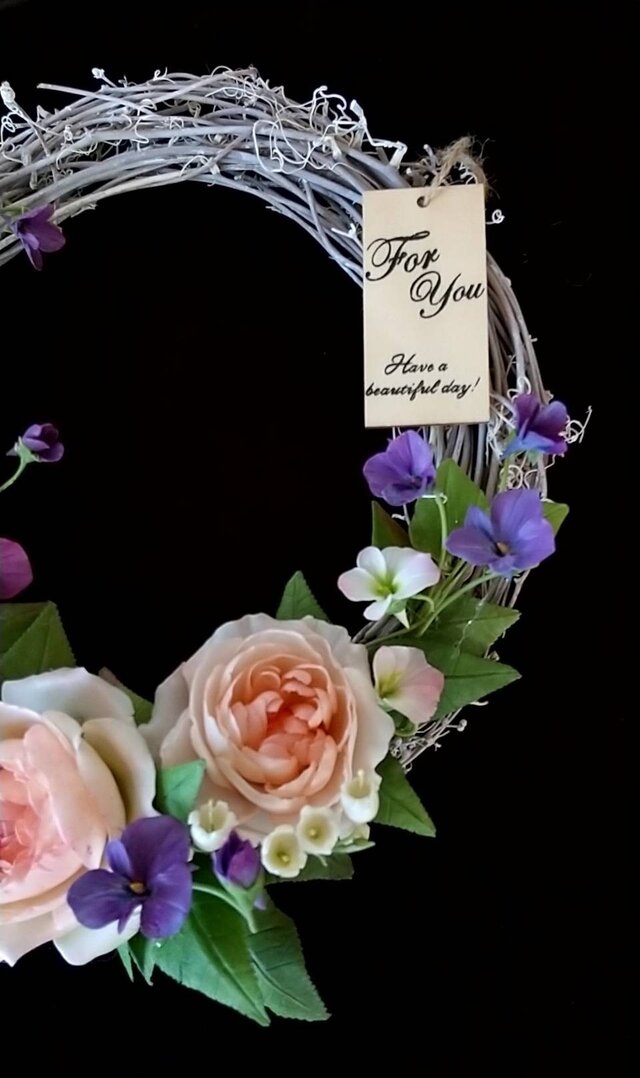 ☆クレイフラワー作品（薔薇とスミレのリース）☆ | iichi 日々の