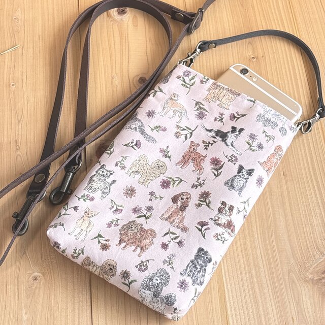 リバティ　スマホポーチ　持ち手/ショルダー　帆布裏地　本革ベルト＜Mal’S Pals＞(モルスパルス)