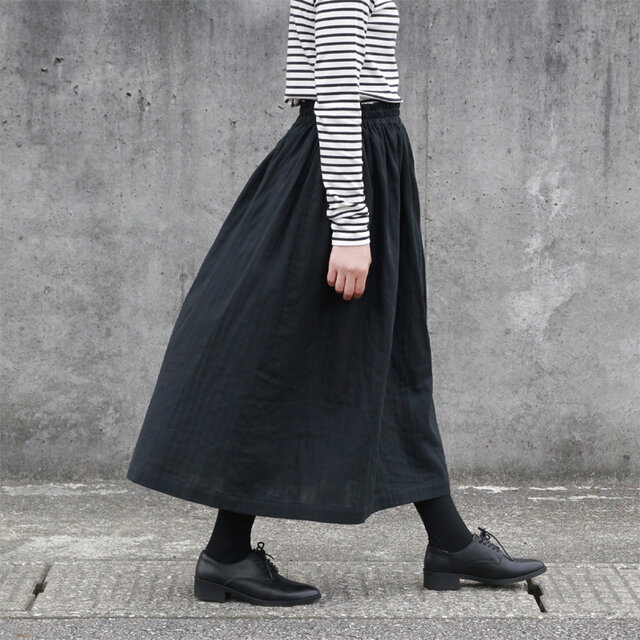即納】オーガニックコットン・ダブルガーゼ スカート（黒）総丈80cm