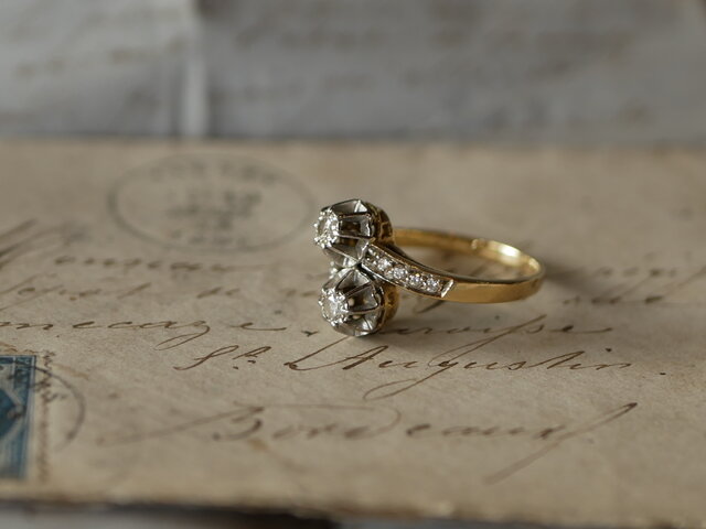 フランス　アンティーク　ダイヤ　18K クラスターリング 13号 6d4ef0bdde9ab41303a618ea9b3d1e