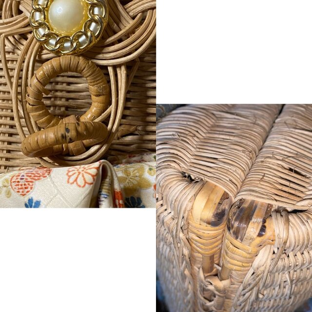 和洋折衷 着物 籠 かごバッグ ハイカラおりぼん レトロボタン リメイク  