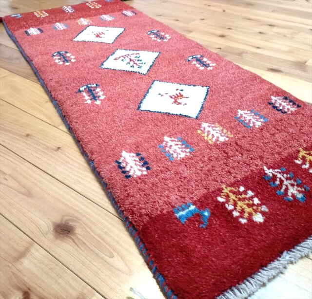 新規入荷】ペルシャ ギャッベ ミニランナー 110x43cm 赤色