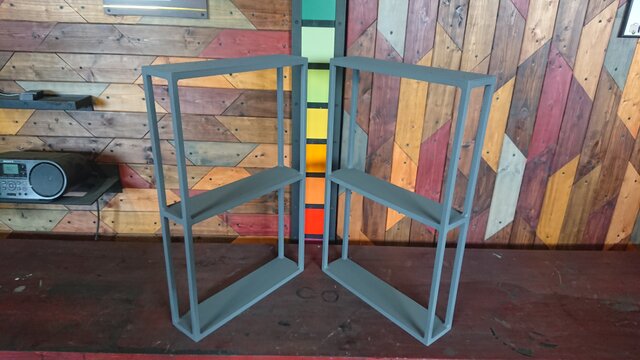 マットグレーでアイアンな角鉄鉄脚♪ 100×400×650mm 日型 2脚ver