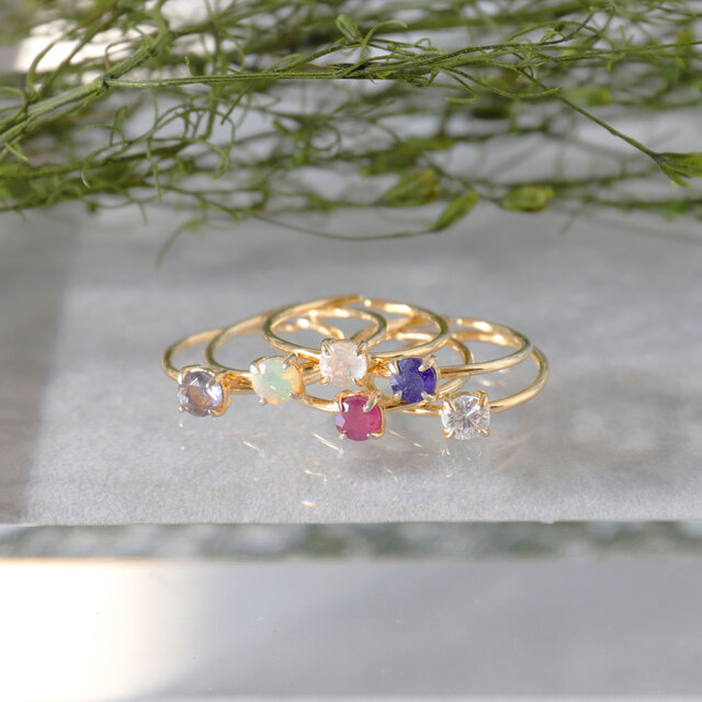 ★新色追加！★4x4ファセットカット天然石の一粒フリーサイズリング #1204