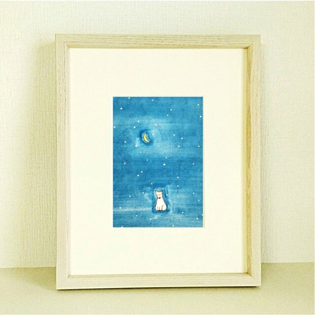 犬の絵｜原画「プラネタリウム」※木製額縁入り（インチサイズ