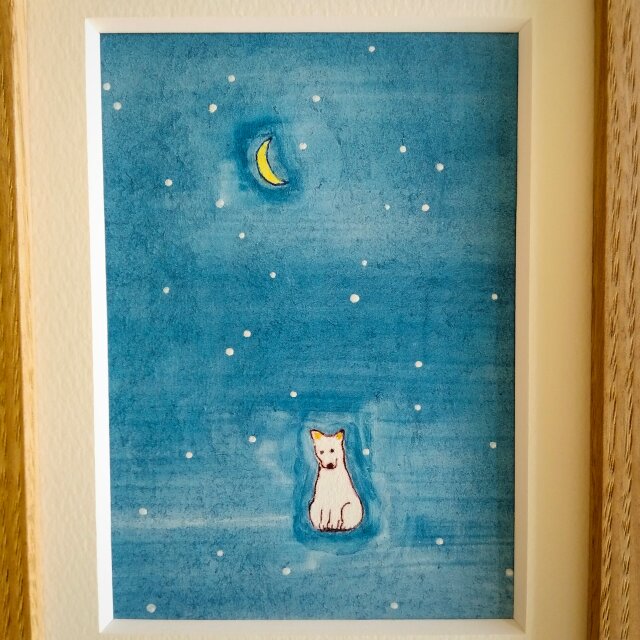 寒い夜に」原画 イラスト ※木製額縁入り（2Lサイズ）インテリアアート