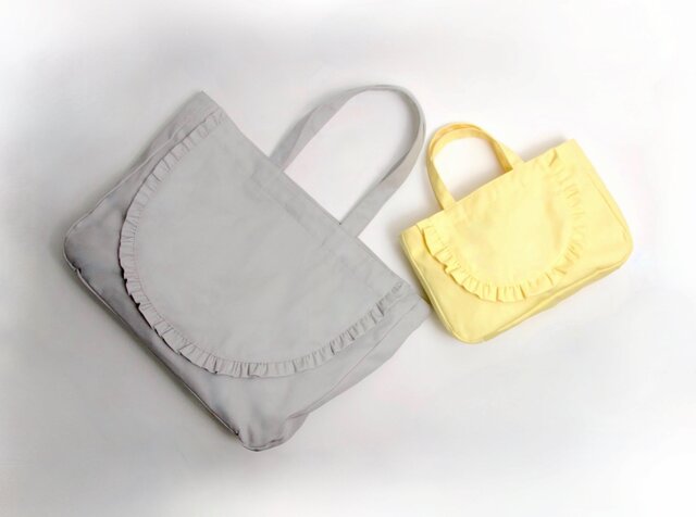 2点セット】親子でおそろい♡フリルレジャートートバッグ ライトグレー