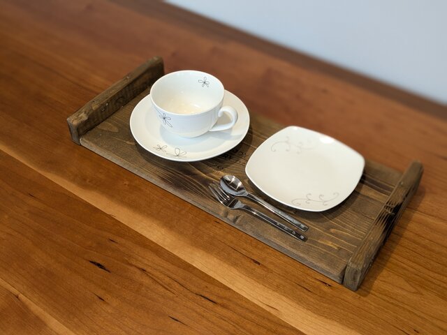 古材風 カフェトレー アンティークトレー コーヒートレー ダメージ加工