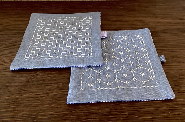 アンナ様♡専用ページです☆刺し子&コースター 刺し子♡夏色コースター(柿の花・花亀甲) | iichi 日々の暮らしを