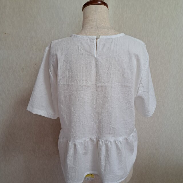 SALE 涼しい ぺプラムブラウス レース切り替え コットンブラウス 半袖 