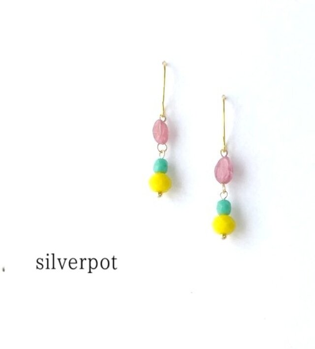 G51【10月の誕生石】ピンクトルマリン～昭和レトロポップのピアス（パーツ変更可能）