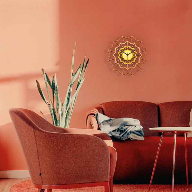 黄色とオレンジ色のヨーロッパ製手作り壁掛け時計 - Chevron Naples