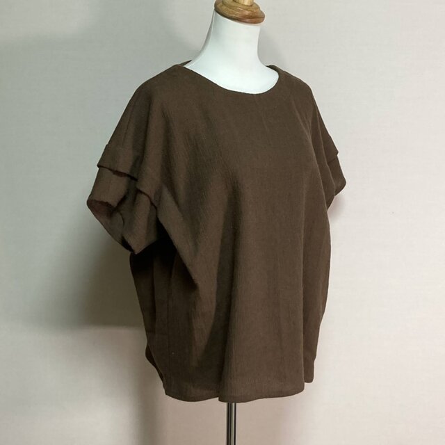 タックフリルブラウス【ラフクロス　チョコレート】（ハーフリネン）Mサイズ