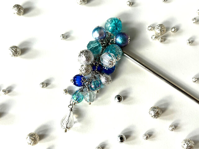 古美術 ガラス簪 「竹に雀」 bahz3613_1.jpg