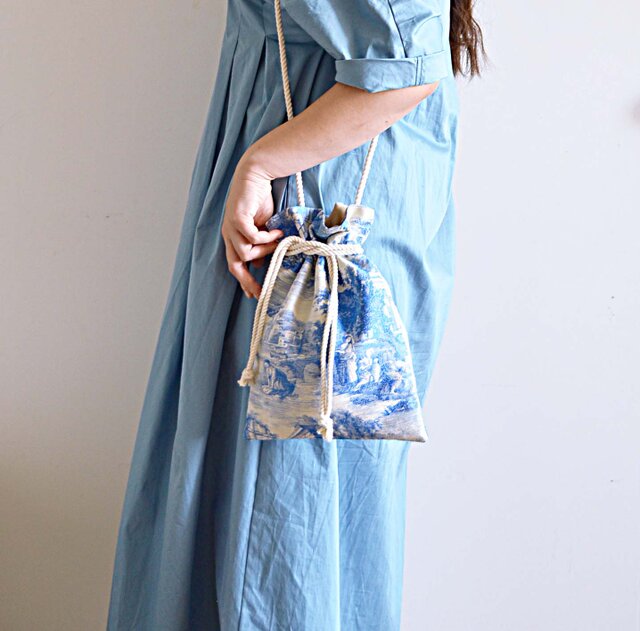 数量限定!トワルドジュイ 2way巾着ショルダーバッグ ブルー（Toile de