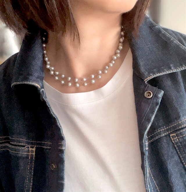 淡水パール サックスシルバーミックス 2連にして使える コードのロング