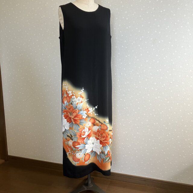 No.128 留袖ドレス ワンピースとボレロ(カーブ) M〜L11号着物リメイク 