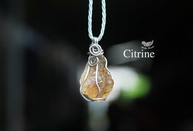 クリアな金貨☆シトリン原石 ワイヤーアートネックレス1639 | iichi