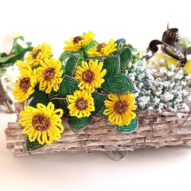 98 ひまわり畑＆かすみ草 ビーズフラワー サンフラワー 向日葵