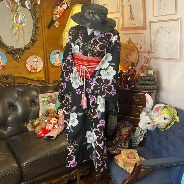 和洋折衷 浴衣 リメイク ワンピース ドレス 帯サッシュベルト かわいい