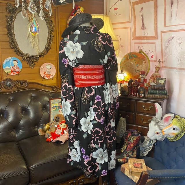 和洋折衷 浴衣 リメイク ワンピース ドレス 帯サッシュベルト かわいい