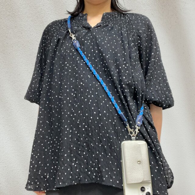 3Way 本革×パラコード スマホショルダーストラップ ネイビー＆ブルー