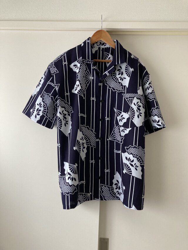 浴衣で作ったメンズアロハ　扇子